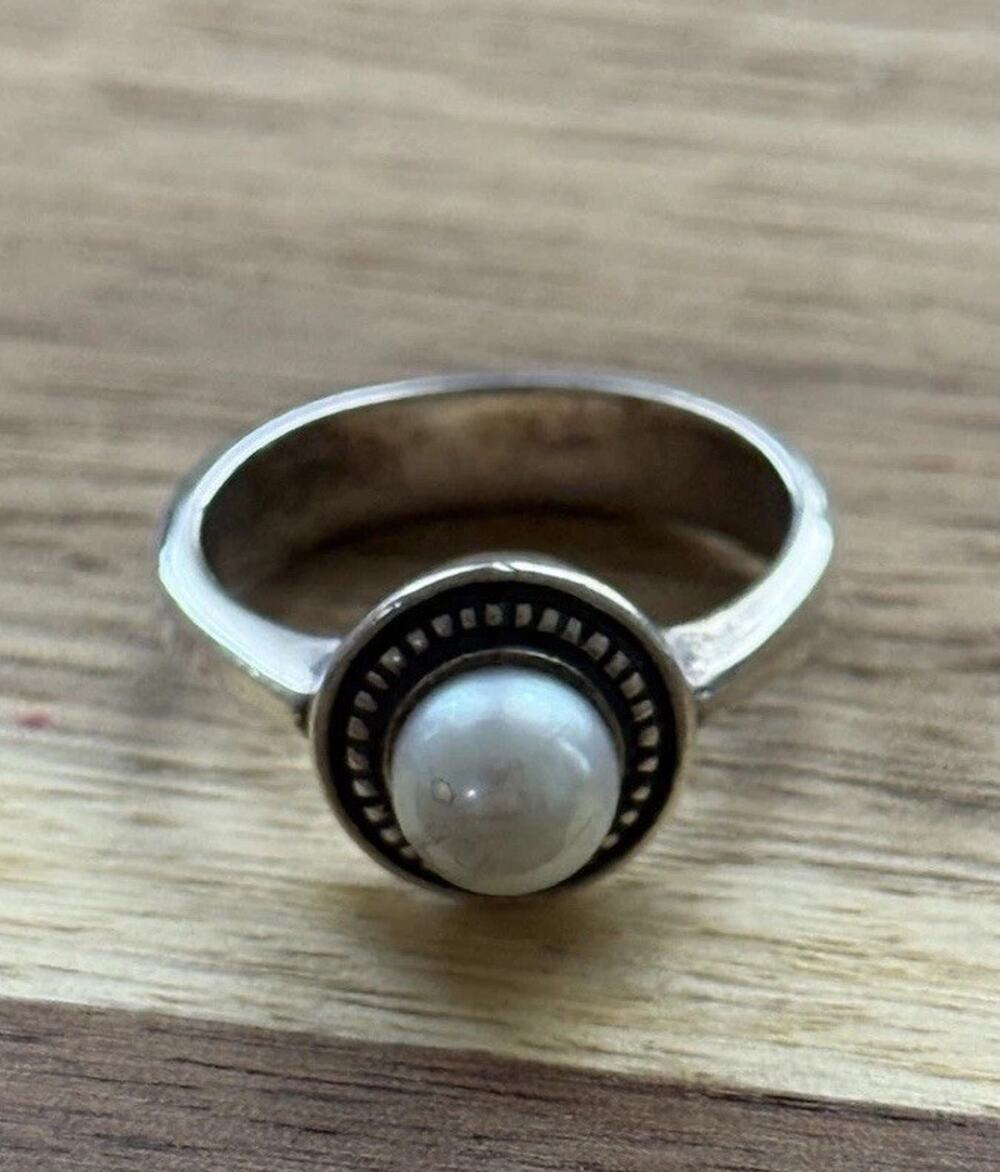 James Avery Retired Sterling Silver Vintage Beaded Ring W/ Cultured Pearl Sz 7